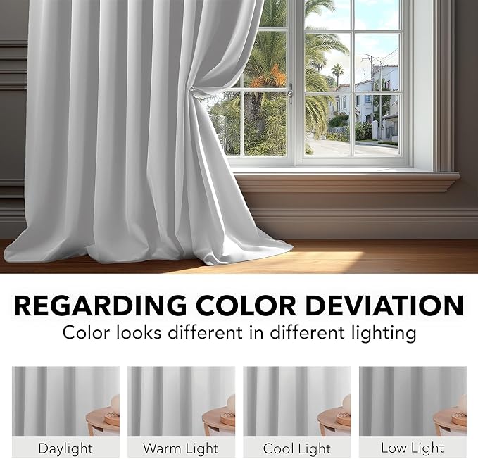 Deconovo Blackout Curtains, Thermal Insulated, W52 x L72 2 Panels, Back Tab, Machine Washable, Room-Darkening Drapes for Bedroom/Living Room Greyish White