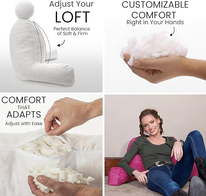 Husband Pillow Aspen Sliding Raspberry, Reading Pillow Bed Rest Chair, Two-Sided Reversible Fabric, Large Lounge Cushion Adult Backrest with Arms, Comfy Back Support for Sit Sitting Up, Washable Cover