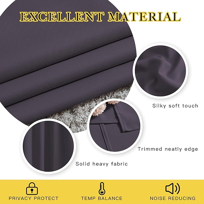 NICETOWN Room Darkening Window Curtains 90 inch Length - Thermal Insulated Grommet Light Blocking Solid Curtain Drapes for Bedroom/Living Room (Greyish Purple, Set of 2, 46" Wide Per Panel)