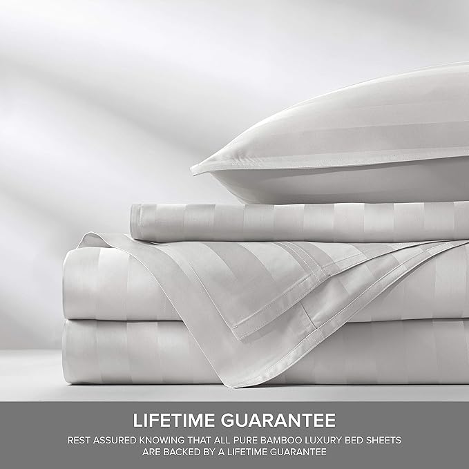 Pure Bamboo California King Sheets, Genuine 100% Organic Viscose Derived from Bamboo Bed Sheet Set, Soft & Cooling, Double Stitching, 2 Year Quality Promise (California King, Jacquard White)