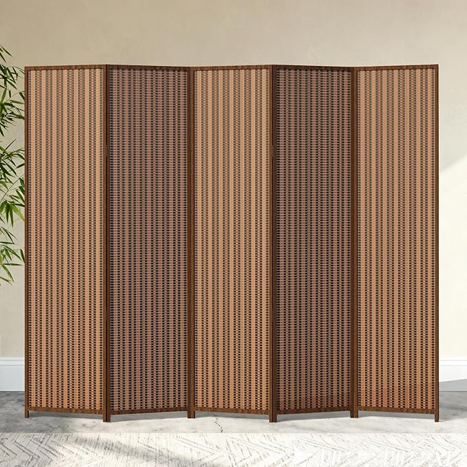 5 Panel Room Divider and Extra Wide Folding Privacy Screen, 79" W x 67" H, Bamboo Room Divider for Room Separation.