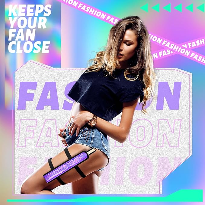 Summer Rave Fan Thigh Holster Rave Fan Holder Folding Hand Pouch Foldable Sleeves with Waist Belt for Thigh Party