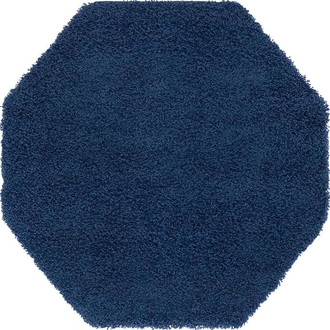 Unique Loom Solid Shag Collection Area Rug (4' Octagon, Sapphire Blue/ Navy Blue)