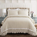 Lush Decor Ella Ruffle Lace Comforter, 3 Piece Set, King, Neutral - Cute Comforter - King Bedding Set - Beige Bedding - Coquette Decor - Beige Lace Trim - Ruffle Trim