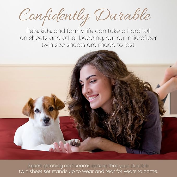 Linen Market Brushed Microfiber Twin XL Sheet Set 3 Piece – Oeko-TEX Certified Ultra Soft & Wrinkle-Free - 16" Deep Pocket Sheets - Easy Care Twin XL Size - Burgundy