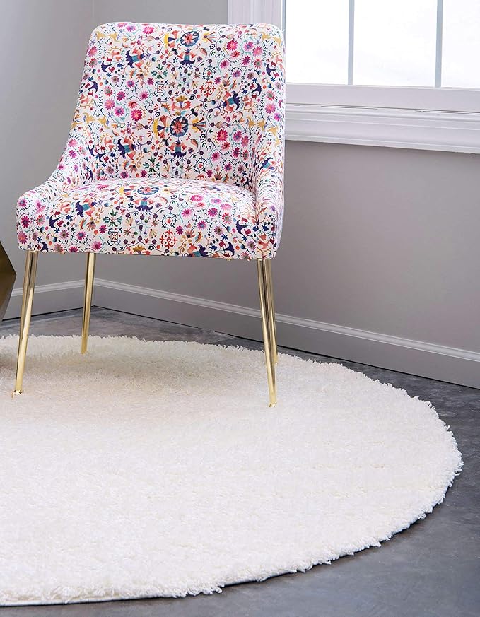 Unique Loom Solid Shag Collection Area Rug (8' Round, Snow White)