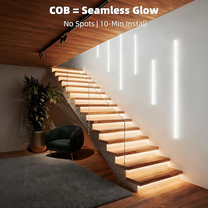 COB LED Strip Light with Remote, 16.4ft, 3000K Dimmable, Warm White LED Lights for Mirror, Under Bed, Stair, Cabinet, TV Backlight, Cuttable LED Light Strip