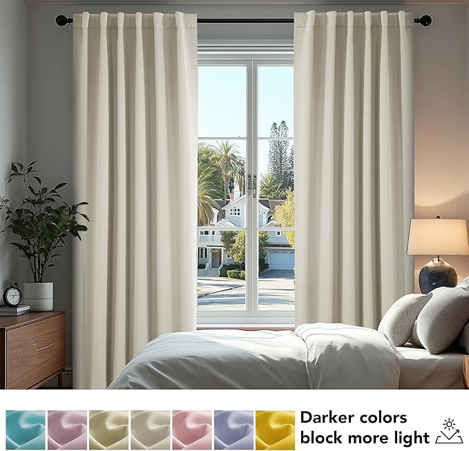 Deconovo Blackout Curtains, Thermal Insulated, W70 x L63 2 Panels, Back Tab, Machine Washable, Room-Darkening Drapes for Bedroom/Living Room Light Beige