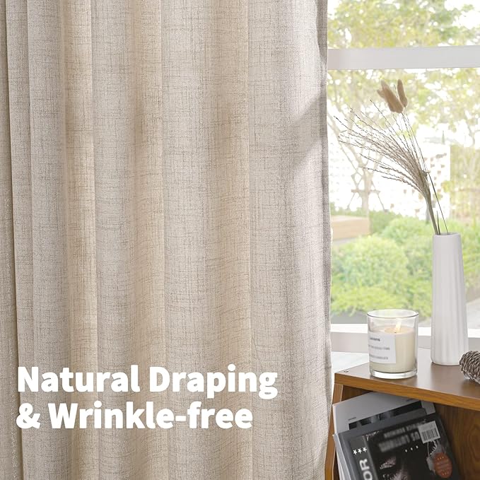 YoungsTex Natural Linen Curtains 84 Inches Long for Bedroom, Bronze Grommet Semi Sheer Window Treatments Rustic Light Filtering Drapes for Living Room Dining, 2 Panels, 42 X 84 Inch