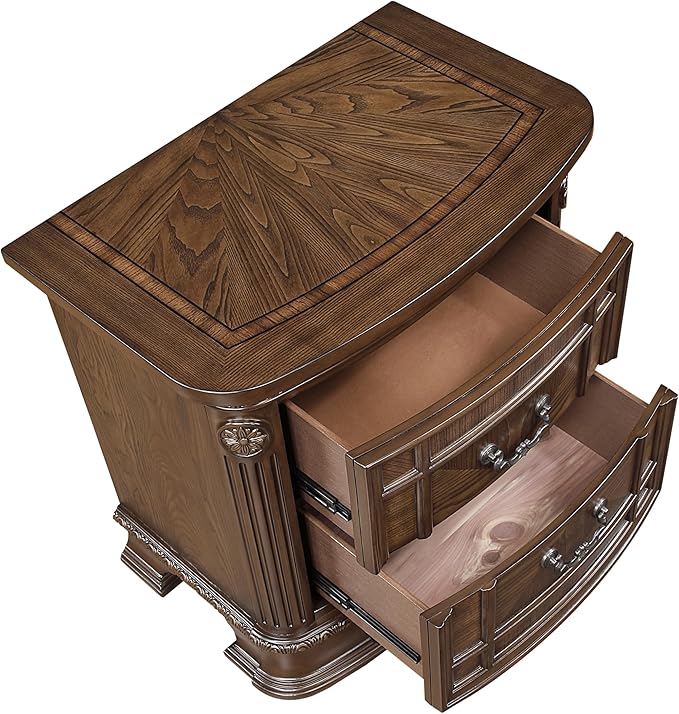 HKHUASEN Traditional Nightstand with 2 Drawers, Dark Brown Finish, Elegant Design for Bedroom Storage and Formal Bedside Cabinet