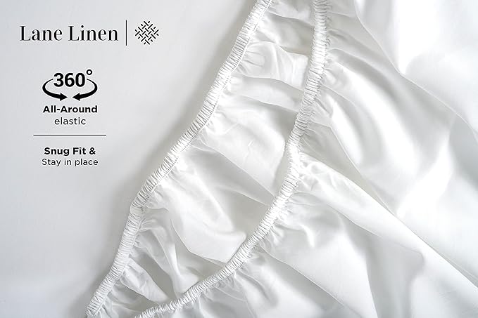 LANE LINEN 600 Thread Count 100% Mercerized Cotton White Twin Sheet Set - Soft & Cmofy Hotel Like Thick Cotton Bedding Sheets & Pillowcases, Sateen Weave Silky Finish Luxury White Bed Sheets Set