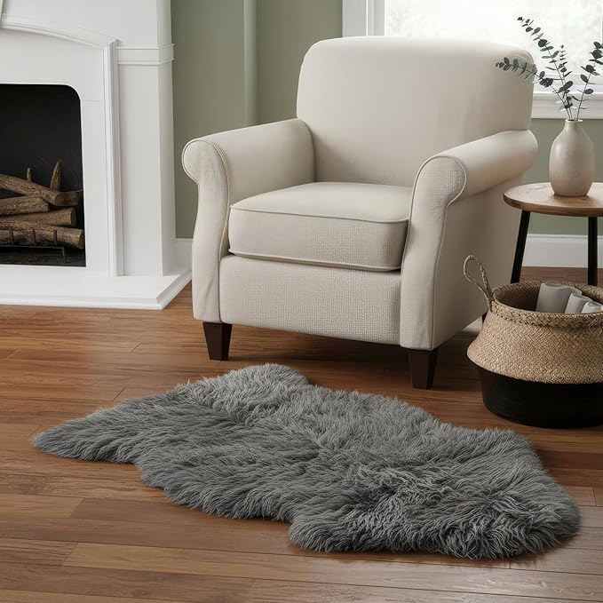 Super Area Rugs Dark Gray Sheepskin Rug - Super Soft Genuine Sheep Skin Fur Rugs - 2x3ft Fluffy Seat Cushion and Chair Cover - Great for Motorcycle Seats