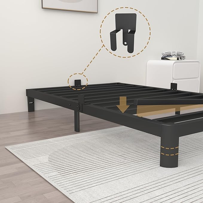 ITIMIDI 6 Inch Twin Size Bed Frame with Metal Gaskets, No Box Spring Needed, DIY Headboard, Heavy Duty Steel Slat Support, Anti-Slip Mattress Stopper, Round Corner Leg, Easy Assembly, Black