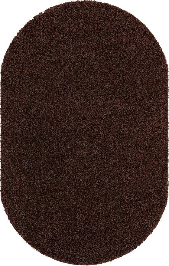 Unique Loom Solid Shag Collection Area Rug (5' 1" x 8' Oval, Chocolate Brown)