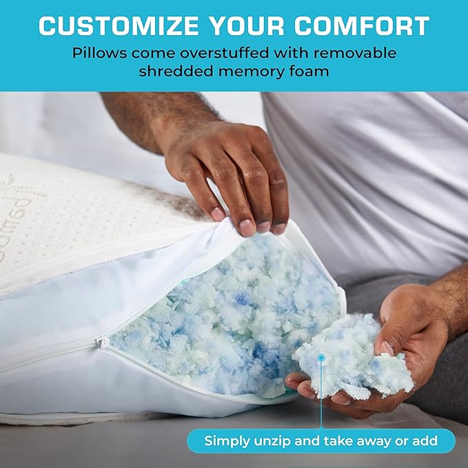 Xtreme Comforts Set of 2 Pillows for Sleeping Sleep Adjustable Shredded Memory Foam Pillows with Removable Cover | Support for Side, Back & Stomach Sleepers - Queen Size