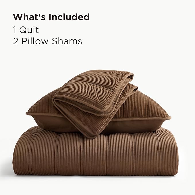 Bedsure Luxury Velvet Quilt King Size - Lightweight Velvet Brown Fluffy Comforter Set, Oversized Corduroy Bedspread Coverlet Winter Bedding Set, Pet-Friendly, Tear-Resistant, Ultra-Soft, 106"x96"