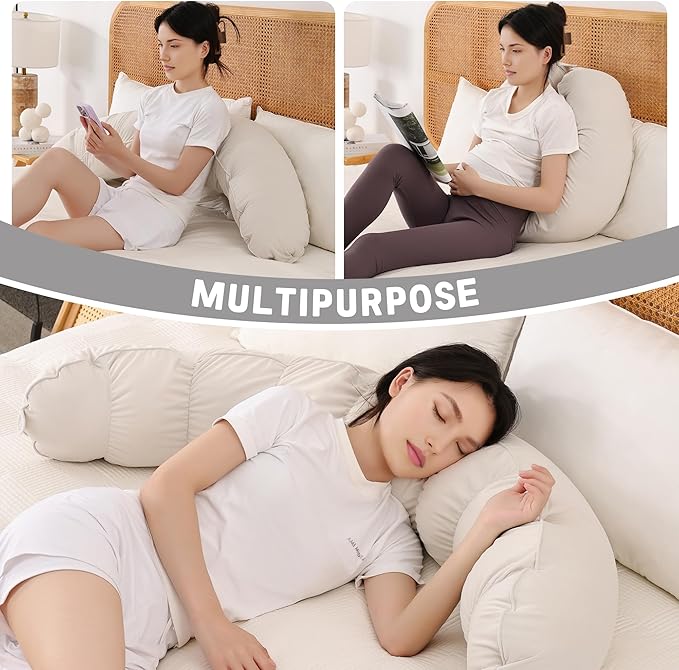 Peallow(Pat. Pend) – Long Round Body Pillow for Adults, Bolster Pillow for Sleeping, Soft and Supportive Pillow for Sleeping & Lumbar Support (Misty White,59")