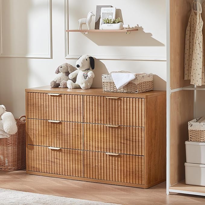 LEYAOYAO Fluted 5 Drawers Dresser Set of 2, 41" Tall Modern Chest of Drawers with Metal Handle, Curved Profile Dresser TV Stand, Wooden Drawer Organizer for Bedroom, Living Room, Hallway, Lightgrey