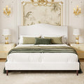 Queen Size Upholstered Platform Bed Frame, 51" Tall Chenille Fabric Headboard with Classic Curved Wingback Design, Vintage Solid Wood Legs, Easy Assembly & Noise-Free, Box Spring Option, Beige