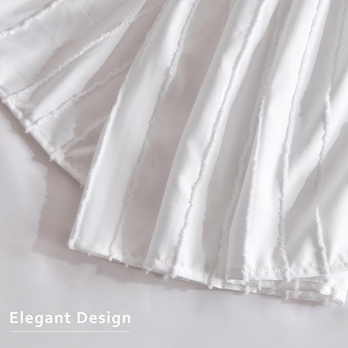 MIYE Striped Tufted Bed Skirt - Wrap Around Dust Ruffle with Elastic Belts - 12.5 Inch Drop Easy to Put On - Bedskirt Machine Washable ＆ Wrinkle Resistant(Striped/White, Full/Twin-12.5" Drop)