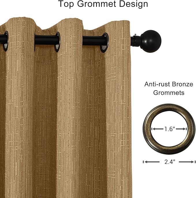 Jacquard Linen Curtains 72 inch Length 2 Panels Thick Faux Linen Blended Window Drapes Burlap Textured Curtains with Grommet for Living Room Bedroom Farmhouse (52x72 Light Coffee) Natural