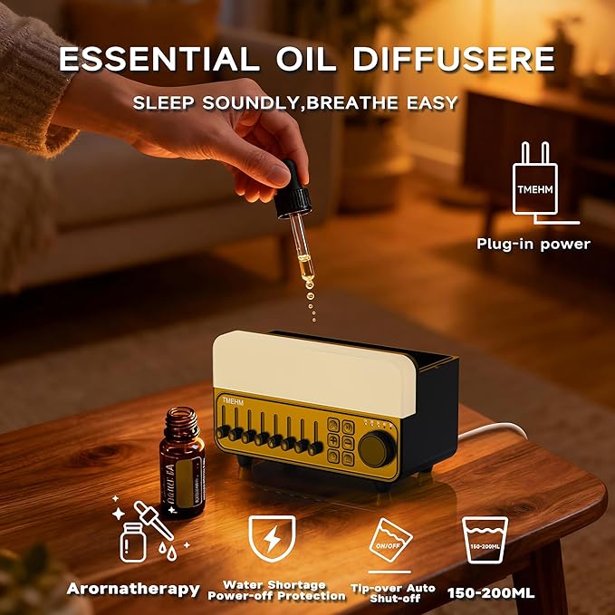 2026 4-in-1 Aroma Essential Oil Diffuser with Bluetooth Speaker Function, Humidifier, 12 Colors Night Light with 8 Nature Sounds, White Noise & Timer for Bedroom, Baby, Adults, and Kids (Black)