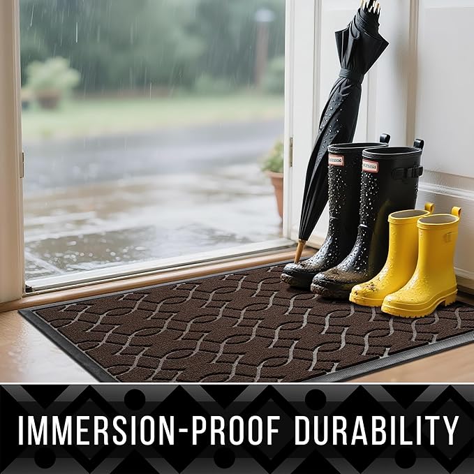 Yimobra Large Door Mat 47x24, All-Season Waterproof Doormat Outdoor Entrance, Heavy Duty Non-Slip Outside Door Mat for Garage Patio Proch Entryway Indoor, Easy Clean, Coffee