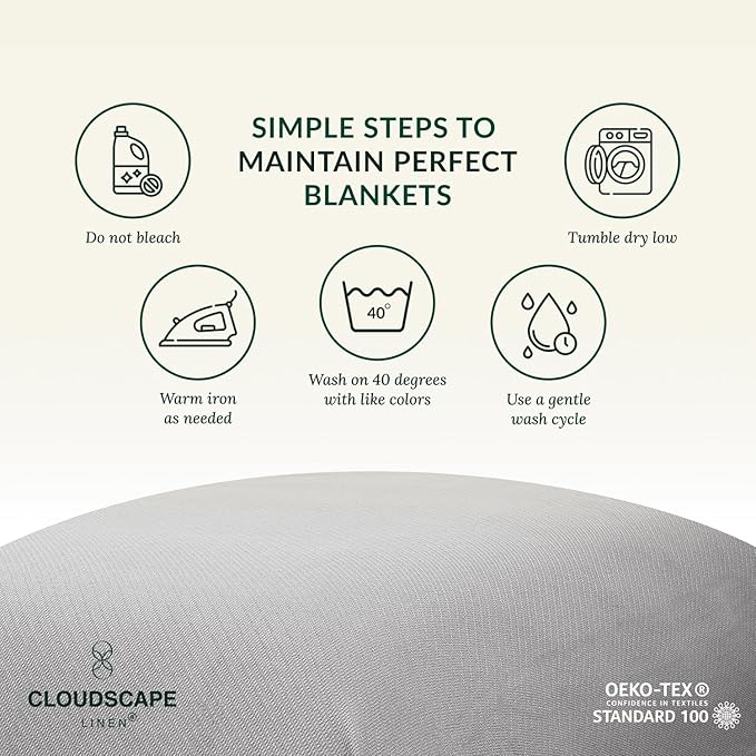 Cloud Scape Linen 100% Cotton Blanket King 92x108 Charcoal Grey - Cozy Herringbone Weave, Fits Up to Cal King Beds, Breathable Softness, All-Season Warmth, Heavy Layering Winter Blanket