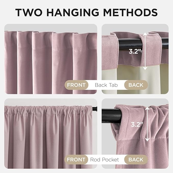 Joydeco Rose Pink 100% Blackout Curtains 96 Inch 2 Panels, Luxury Thermal Pink Velvet Curtains for Bedroom Living Room, Soundproof Blackout Window Drapes, Rod Pocket & Back Tab (52W x 96L)