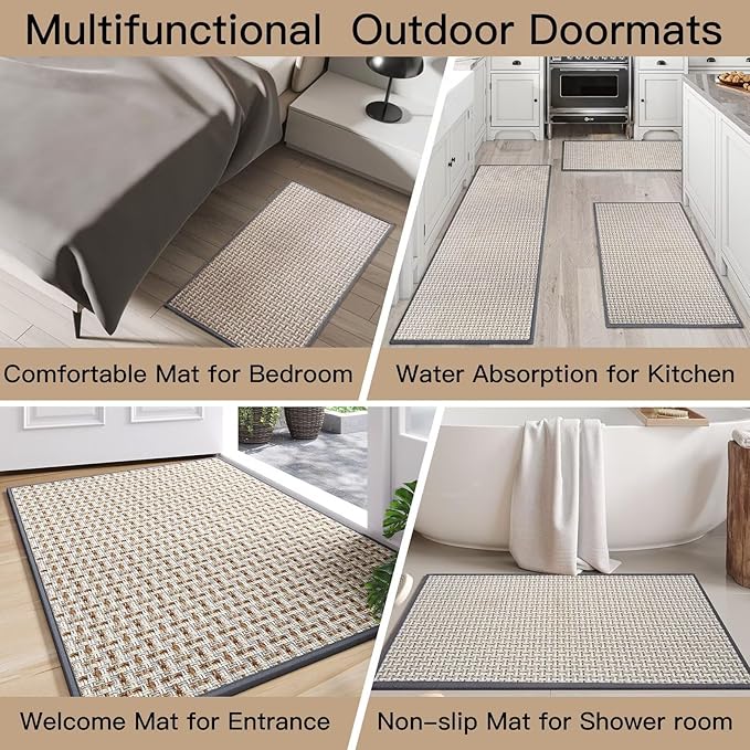 Door Mat Entrance 24"x35", Dirt Resistant and Absorbent, Non-Slip Rubber Backing Floor Mats, Easy Clean Low-Profile Doormat for Entryway, Front Door, Inside Entrance, Grey