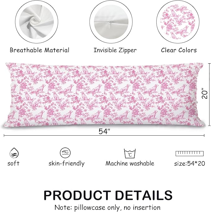 Pink Chinoiserie Golden Retriever Dog 20x54 Body Pillow Cover with Zipper,Golden Retriever Decor,Grandmillennial Pink Dog Decorative Body Pillow Cases for Bed Couch