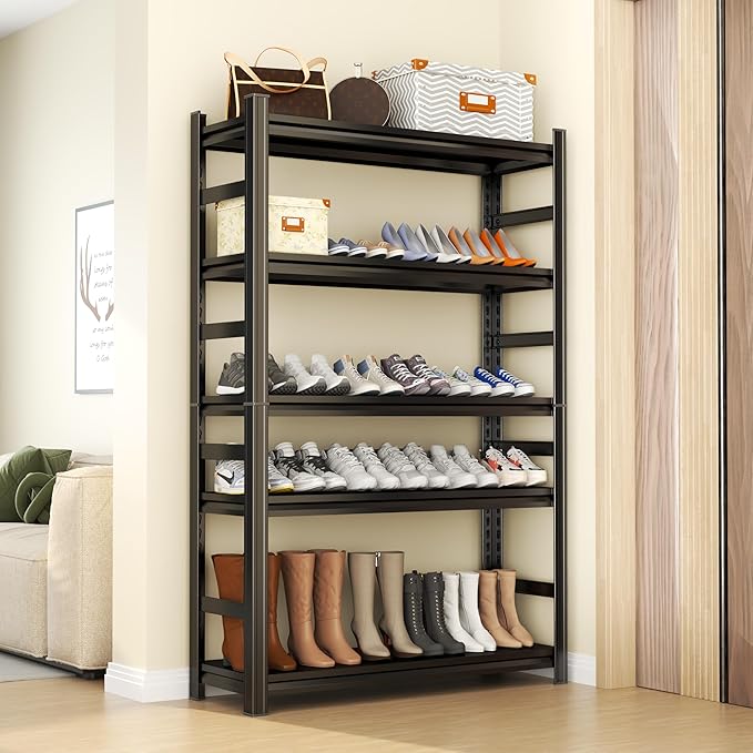 Garage Shelves,40''W Heavy-Duty Storage Shelves, Double-Layer Uprights, Thickened Shelves, Waterproof &Rustproof, Suitable for Indoor & Outdoor Use. (Black, 40''W*20''D*72''H, 5-Tier)