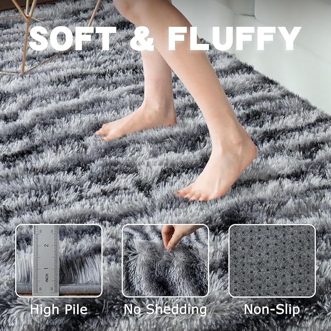 Fluffy Rugs for Living Room, 5x7 Ft Black White Zebra Shag Rugs for Bedroom Dorm Kids Room Nursery, Soft Non-Slip Modern Fuzzy Plush Carpet for Indoor Home Decor
