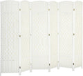 HOMCOM 6 Panel Room Divider, 6' Tall Folding Privacy Screen, Hand-Woven Freestanding Wall Partition for Home Office, Bedroom, White