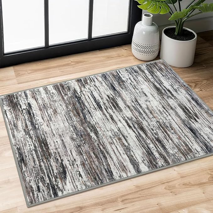 2x3 Modern Abstract Rug for Entryway, Grey Brown Super Soft Small Area Rug, Washable Non-Slip Kitchen Rugs, Low-Pile Mat for Kitchen, Bedside, Indoor Door Mat