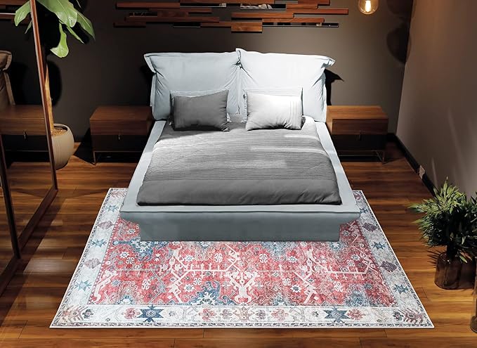 Bloom Rugs Washable Non-Slip 3' x 5' Rug - Red/Blue Traditional Area Rug for Living Room, Bedroom, Dining Room, and Kitchen - Exact Size: 3' x 5'