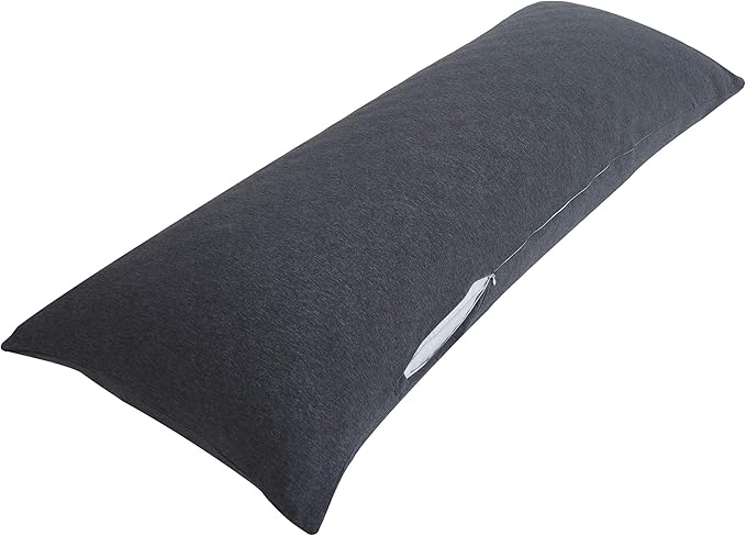 Oubonun 100% Jersey Cotton Body Pillow Cover with Zipper - Luxury Soft Removable Pillow Case - Long Fuzzy - Knitted (Dark Grey, 21"X54")