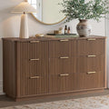win2win 9 Drawer Dresser, Mid Century Modern Dresser with Storage, 55" Wide Fluted Chest of Drawers with Faux Marble Top, Dressers TV Stand, Drawers Organizer for Bedroom, Living Room, Hallway, Walnut