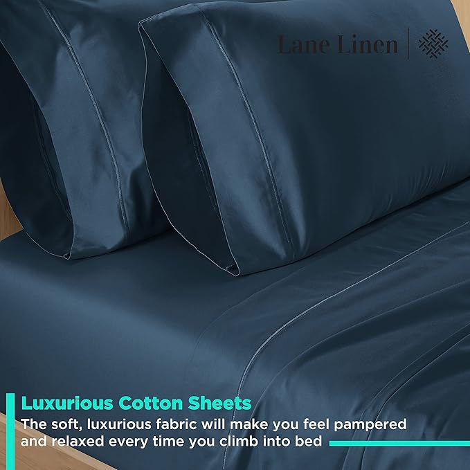 LANE LINEN California King Sheets Sets - 4 PCs. 600 Thread Count Cal King Sheet Set - 100% Cotton Sheets Cal King - Ultra Soft, Sateen Weave California King Bed Sheets Set - Denim