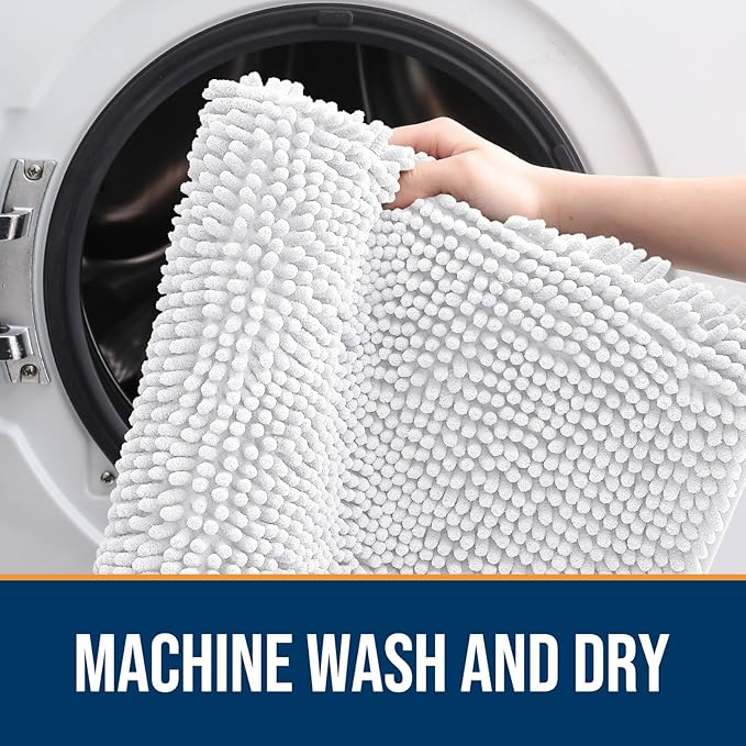 OLANLY Dog Door Mat for Muddy Paws 70x24, Absorbs Moisture and Dirt, Absorbent Non-Slip Washable Doormat, Quick Dry Chenille Mud Mat for Dogs, Entry Indoor Entryway Carpet for Inside Floor, White
