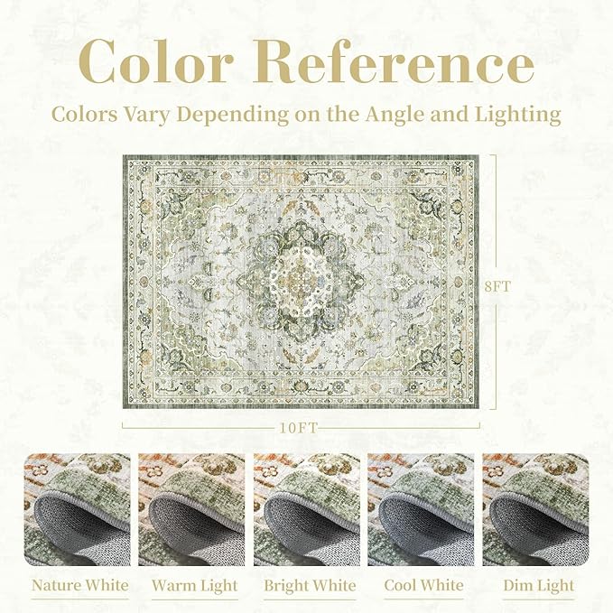PADOOR 8X10 Area Rug,Rugs for Living Room,Soft Green Rugs for Bedroom,Machine Washable Rugs Non Slip Carpet,Rug for Dining Room Living Room Bedside Office