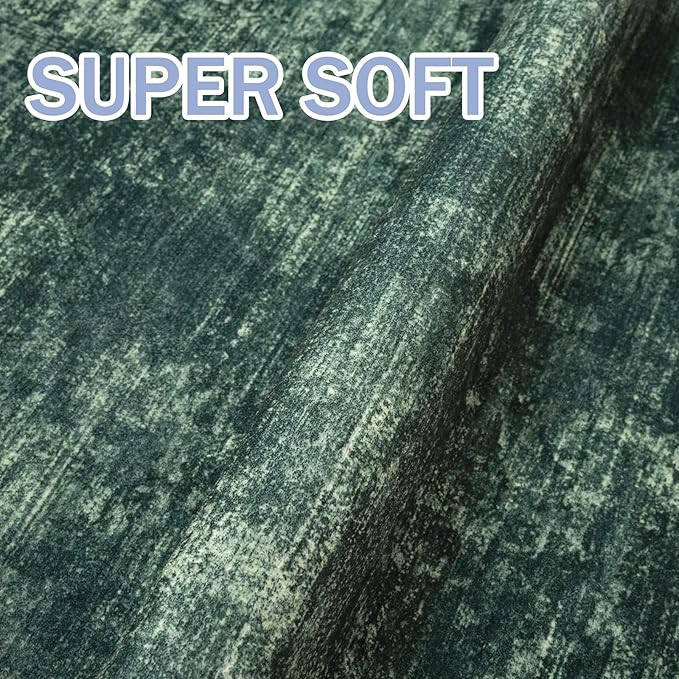 IOHOUZE Abstract Area Rug 3x5 Ft Washable Rugs for Entryway Indoor, Non Slip Kitchen Rug Printed Faux Wool Throw Rugs, Indoor Door Mat for Door Entrance Foyer Living Room, Dark Green