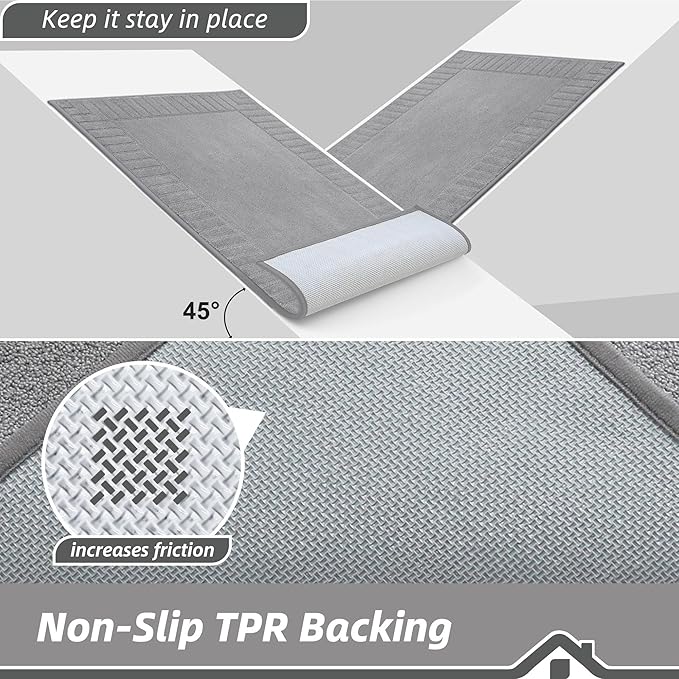 BEQHAUSE Door-Mat-Non-Slip Dirt Trapper Door Mats Low-Profile Front Door Mat Absorbent Floor Mats for Entryway Washable Mud Resistant Home Entrance Doormat, Light Grey, 24"x60"