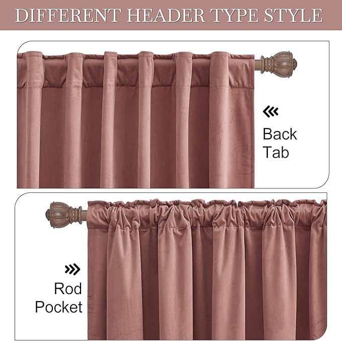 RYB Home Wild Rose Velvet Blackout Curtains for Girl Bedroom - Room Darkening Privacy Shades as Window Treatment Thermal Curtains for Living Room, W 62 x L 96 inch, 2 Panels