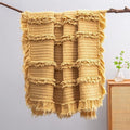 Ultra Soft Pre-Washed Quilted Boho Yellow Twin Size Blankets for Bed, Ruffle Fringed Decorative Throw, Stone Washed Chic Rustic Blanket for Sofa Couch Bed, 60"*80"