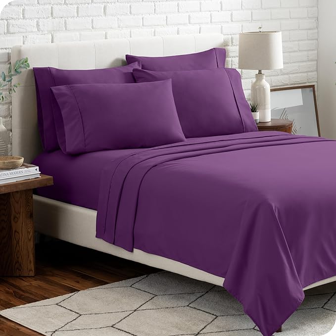 Bare Home Hotel Luxury King Sheet Set, Extra Soft - 6 Piece Set - Deep Pockets - Easy Fit - Cooling & Breathable - Wrinkle, Fade, Stain Resistant - Includes 4 Pillowcases (King, Plum)