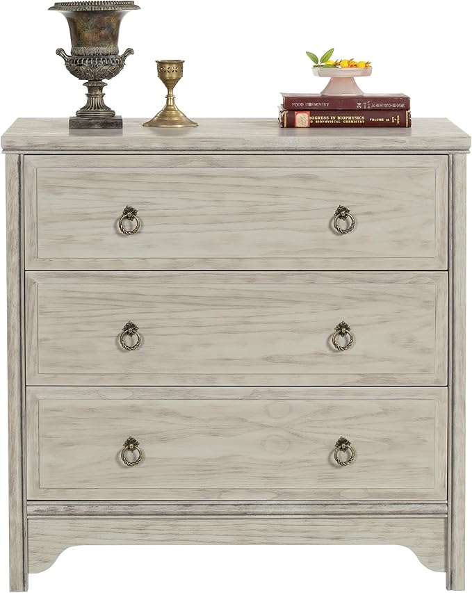 Chogori Solid Wood Dresser for Bedroom- Natural Wood Veneers & Water Based Paint Finished- Vintage Chests of Drawers, Small 3 Drawer Dresser (1, Antique Gray)