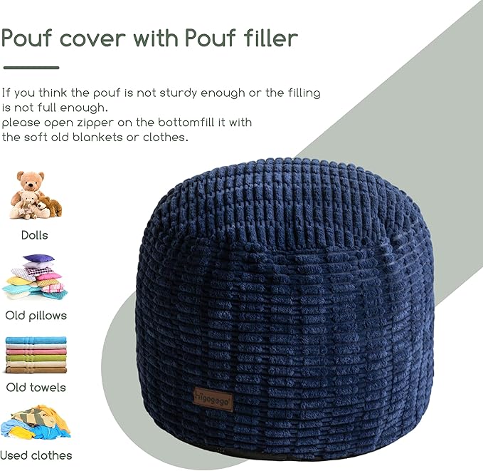 HIGOGOGO Pouf Ottoman Stuffed Round Modern Foam Filled Foot Rest Poufs for Living Room Chair Decorative 26 X 18 Inches Boho Relax Stool for Wedding Christmas Party, Navy Blue