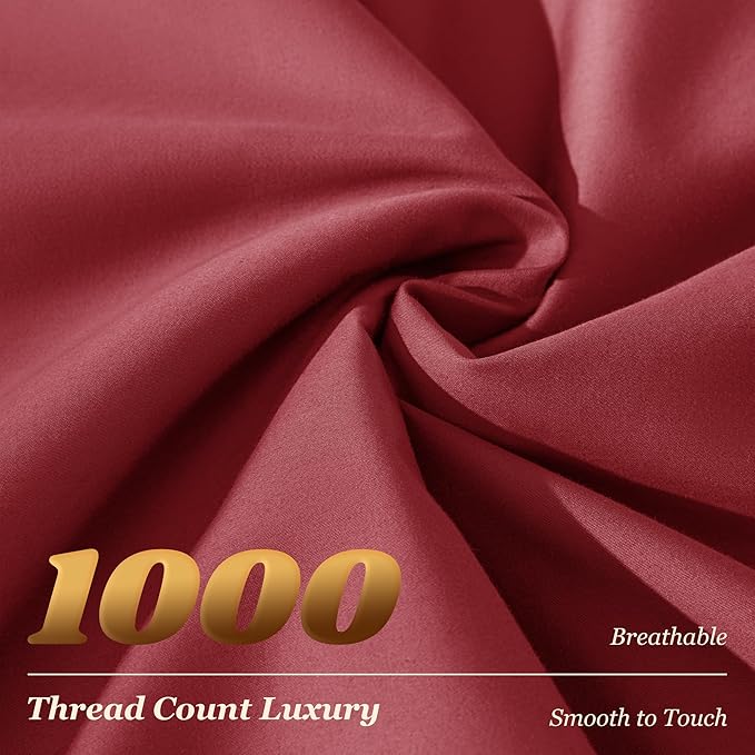LBRO2M 1000 Thread Count 100% Egyptian Cotton Sheets Set Full Size, 4 Piece Sets Bed Sheet Deep Pocket Sheet Set 16" Soft Comfortable All Season (Full Burgundy)
