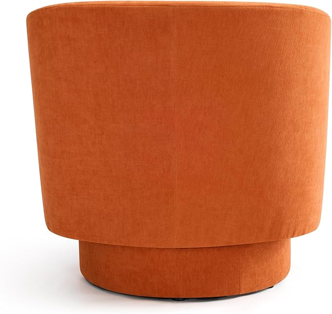 Swivel Barrel Accent Chair, Round Chenille Fabric Living Room Arm Chairs, Modern Upholstered Comfty Reading Nook Chairs for Bedroom, Small Club Armchair, Single Sofa Side Chair, Orange